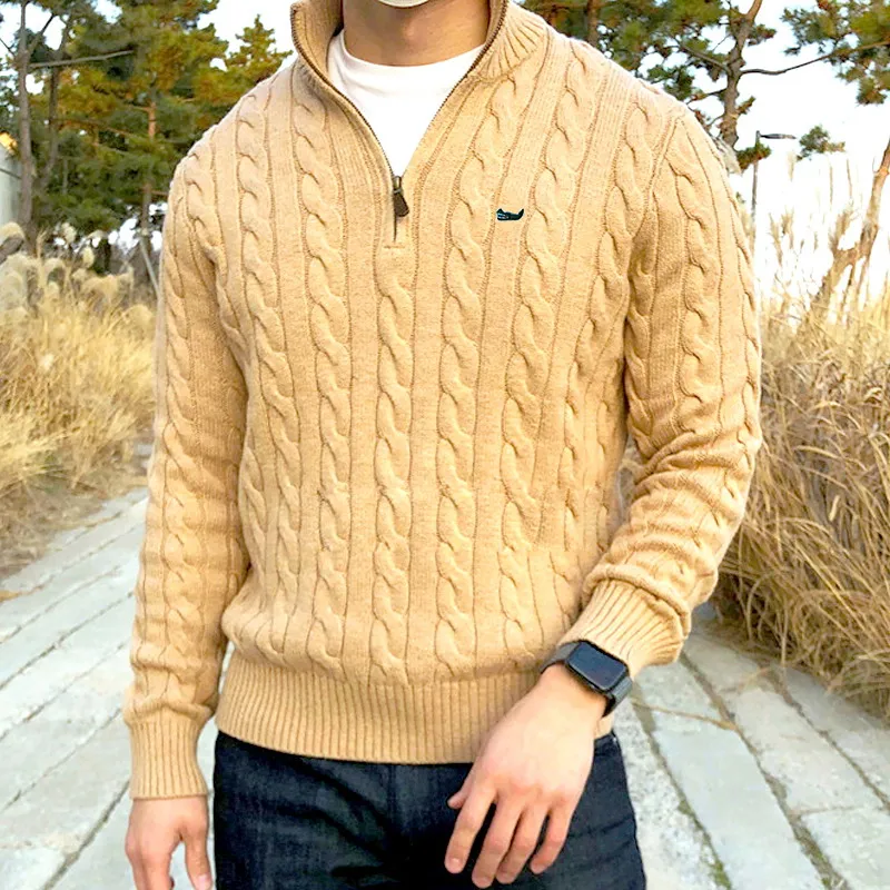 Herbst Winter Marke Logo 100 % Baumwolle Pullover Pullover Männer Casual Stehkragen Half-Zip Gestrickte Mantel Fit 8509