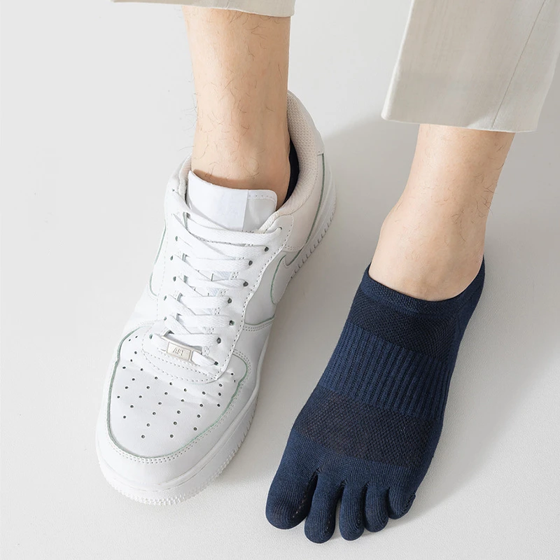 6 pares de calcetines cortos de cinco dedos de algodón puro para hombre, calcetines de barco de malla transpirable antibacterianos absorbentes para el sudor, calcetines deportivos para correr