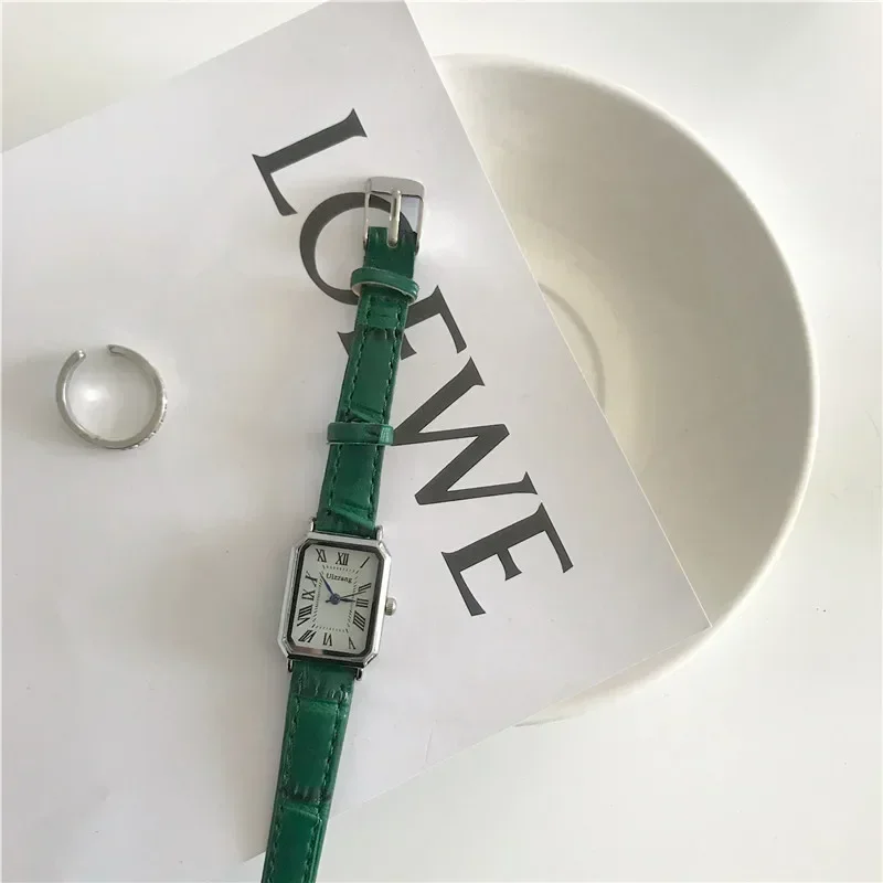 Relojes Retro clásicos informales con esfera de cuarzo, correa de cuero, reloj rectangular, relojes de pulsera de moda para mujer Harajuku Y2k