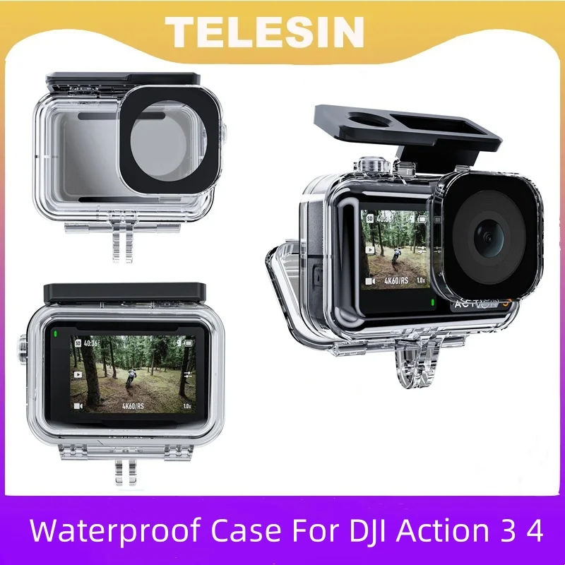 TELESIN-funda impermeable para DJI OSMO Action 3 y 4, carcasa de buceo subacuático de alta definición, 45M