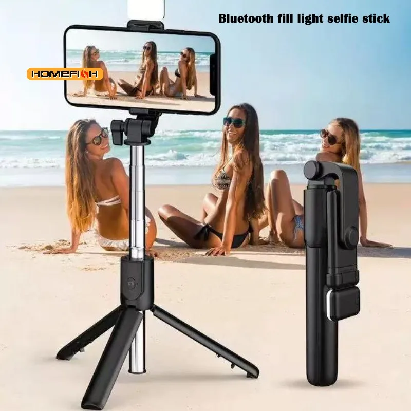 Supporto per treppiede per selfie stick Bluetooth wireless con treppiede per otturatore remoto con luce di riempimento