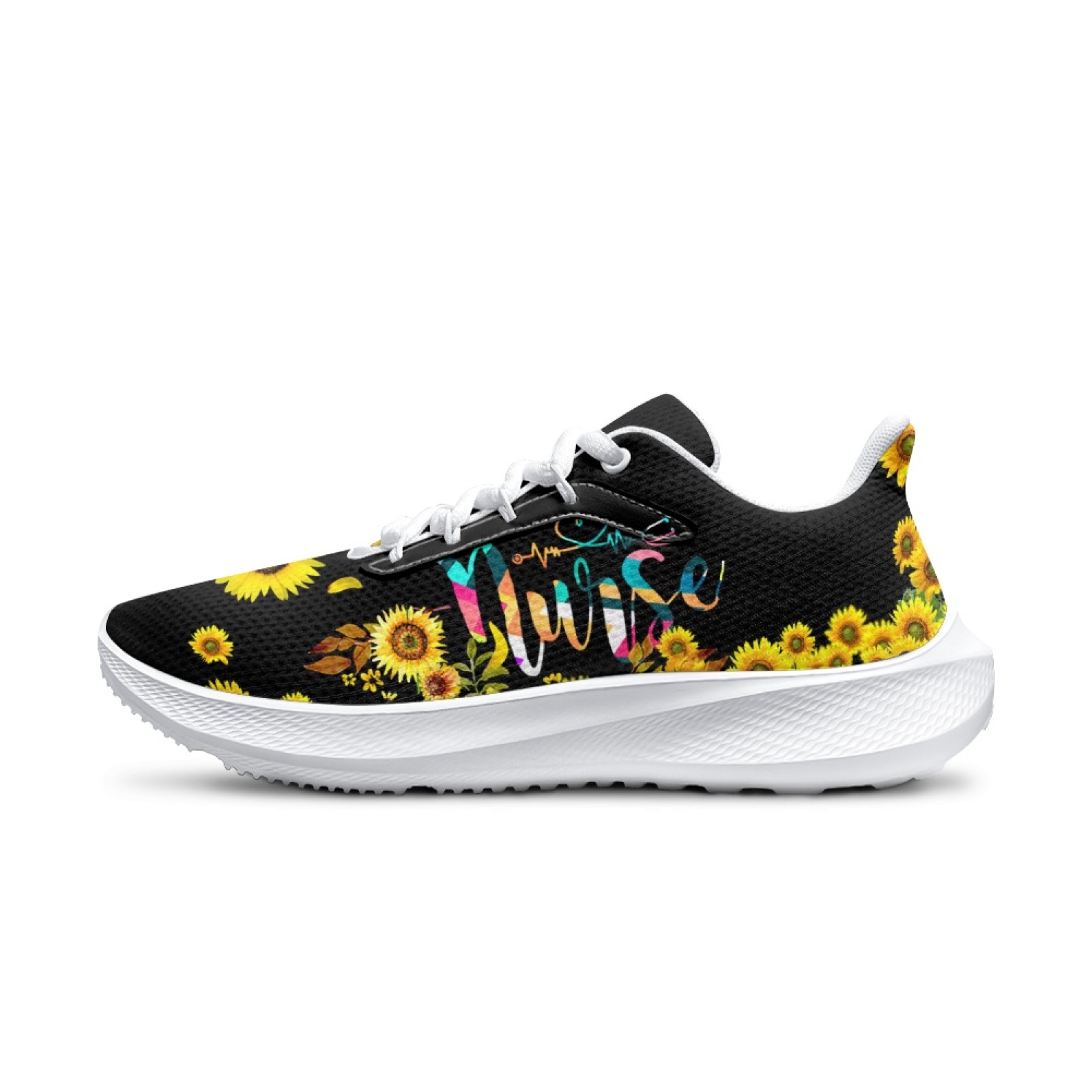 INSTANTARTS sepatu lari untuk wanita, sepatu kets kebugaran motif bunga matahari, sepatu lari nyaman bersirkulasi, sepatu perawat medis untuk anak perempuan