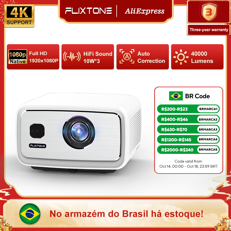 FlixTone D9W Ultra 3000 ANSI Full HD 1080P Projetor para filmes Android WiFi 6 Projetor de feixe de home theater para vídeo ao ar livre projetores no brasil