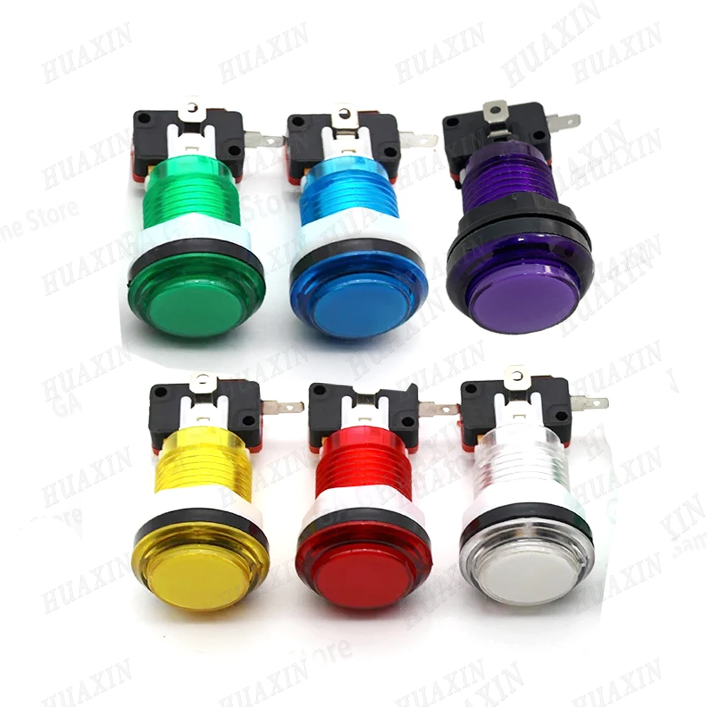 Pulsador totalmente transparente de 28mm con microinterruptor de lámpara LED de 12V y 5V para máquina de videojuegos de lucha Arcade, caja Pandora, 4,8mm