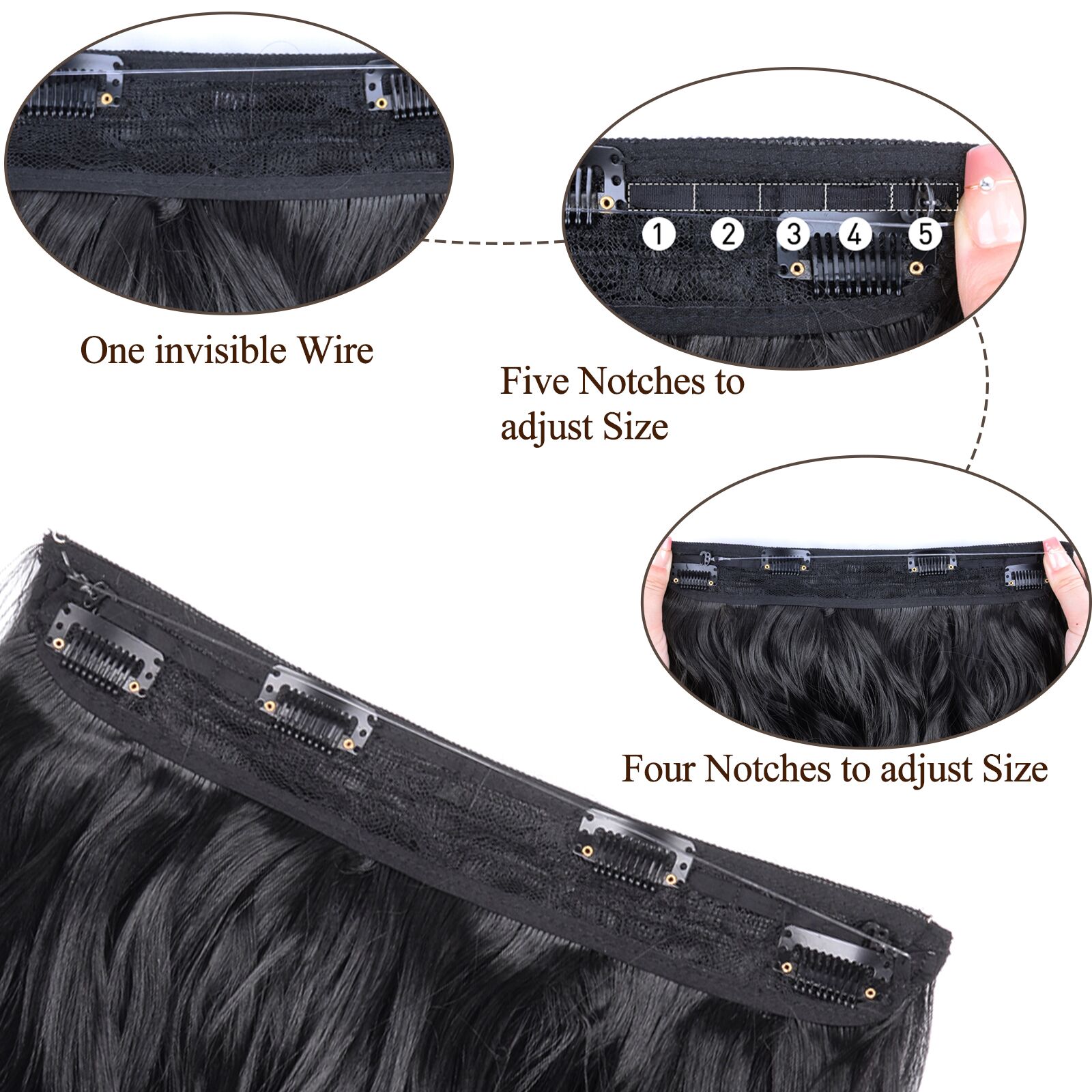 Extensões de cabelo sintéticas naturais onduladas, 4 clipes, linha de peixe, cor misturada, uma peça, extensão de cabelo falsa para mulheres