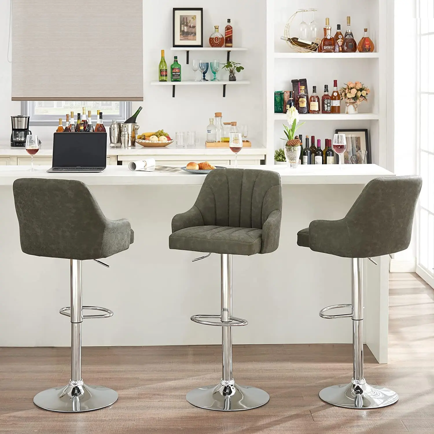 Adjustable Barstools Set of 4 Counter Bar Stools with Back and Arm Kitchen Island Stools Swivel Bar Chairs for Pub Dinning Room