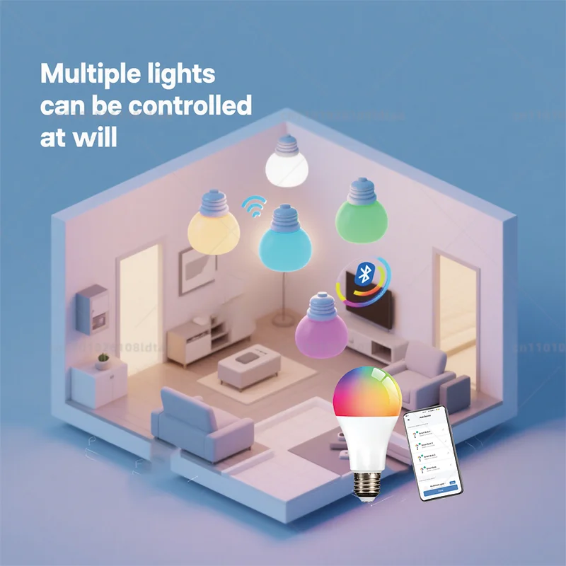Bombilla LED inteligente Tuya con Bluetooth, 9W, 220V, 85-265V, luz RGB regulable, Control por aplicación para decoración de dormitorio, luces de fiesta