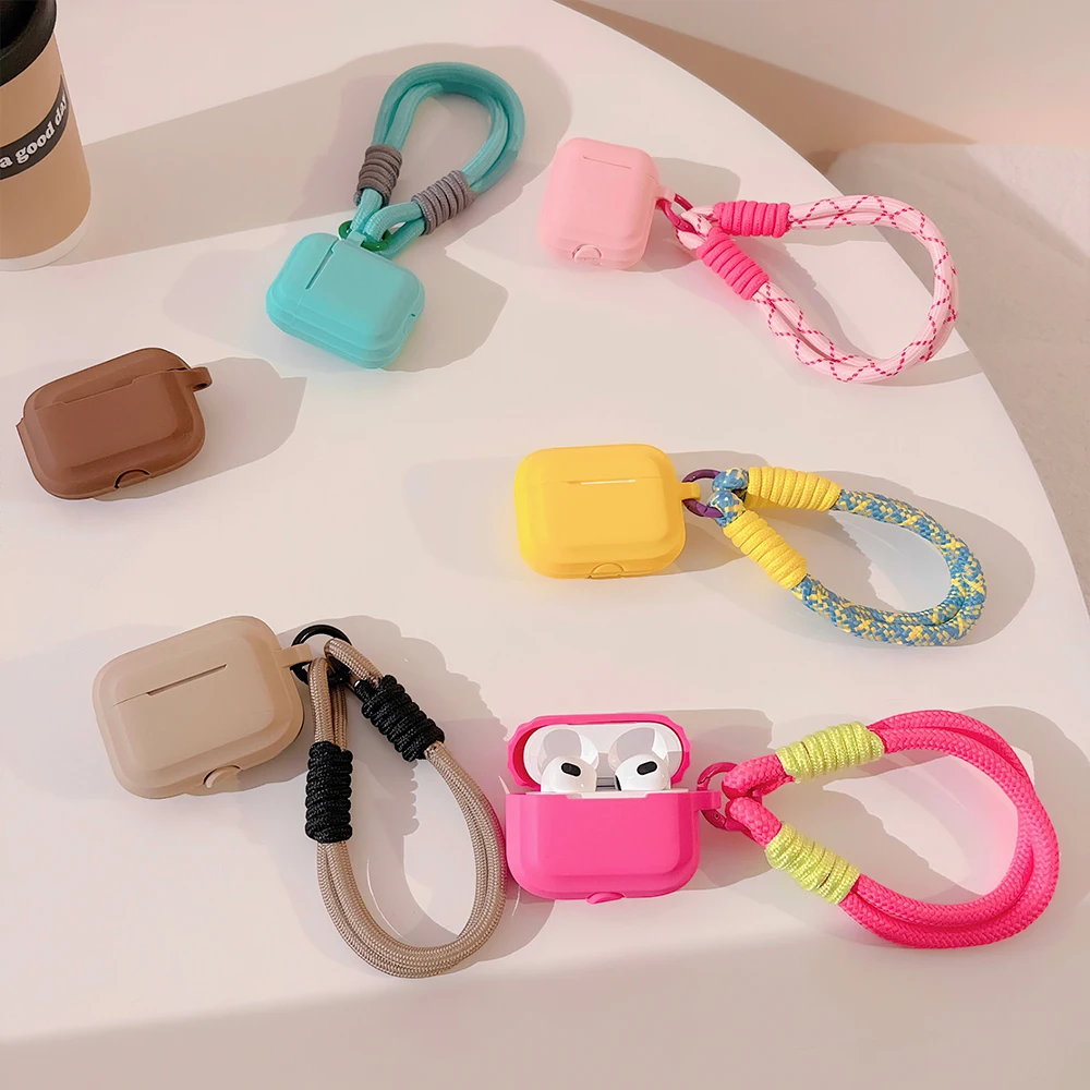 Funda de silicona suave para Airpods Pro 2 3 1, funda protectora de lujo para auriculares inalámbricos con cordón antipérdida, accesorios para auriculares