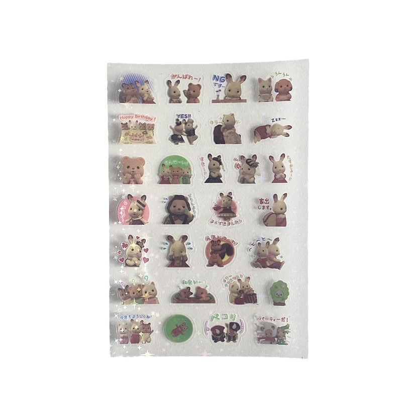 Kawaii 6 pçs sylvanian mini dos desenhos animados à prova dwaterproof água kawaii adesivos pacote anime acessórios brinquedos das crianças doodle presente