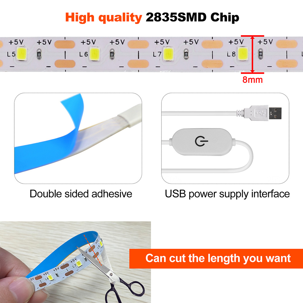 5v 2835 usb led luz de tira 1m 2m 5m 30led/m fita de lâmpada flexível regulável para tv backlight sala cozinha iluminação lâmpada decoração