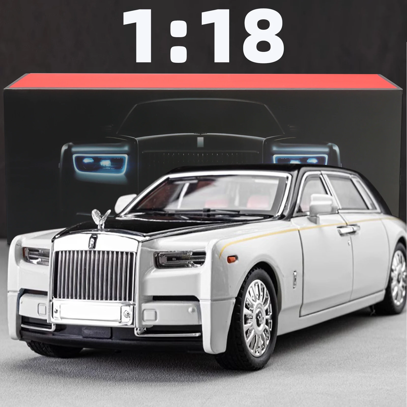 1:18 Rolls-Royce Phantom Modellauto, Zinklegierung, zurückziehbares Spielzeug-Druckgussauto mit Ton und Licht, realistisches Modelliermodell Toy111