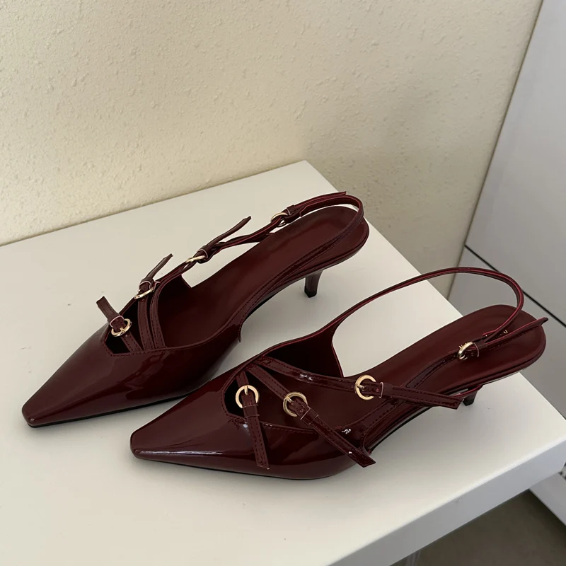 Eilyken, zapatos de tacón con correa y hebilla de banda estrecha de diseñador para mujer, tacones finos sexis con punta estrecha, vestido para banquete de boda, zapatos de mula para mujer
