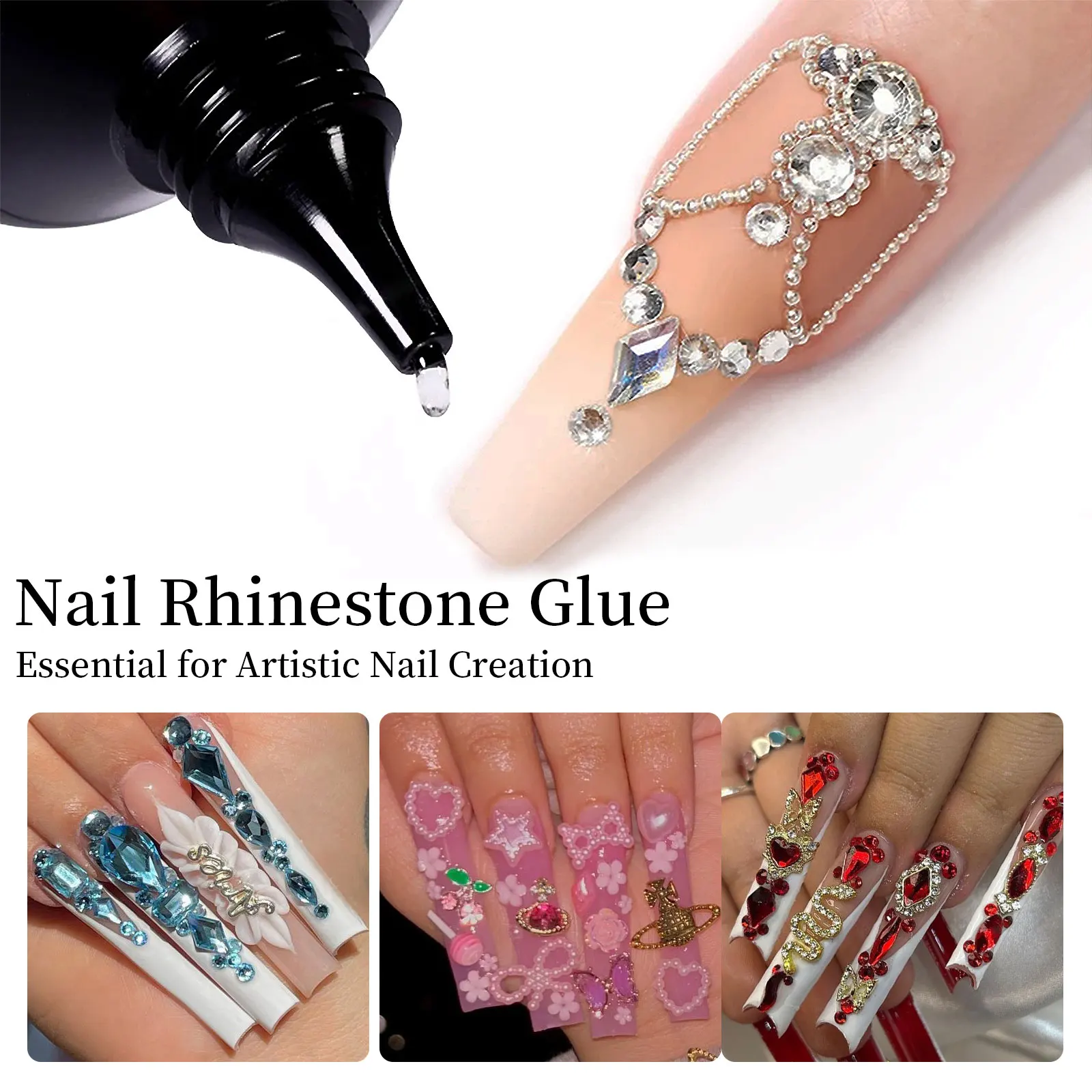Super Strong Nail Rhinestone Glue, Gel para unhas, Nail Charm, 3D Nails Bling, Decoração Gem, Diamonds Art, 30g