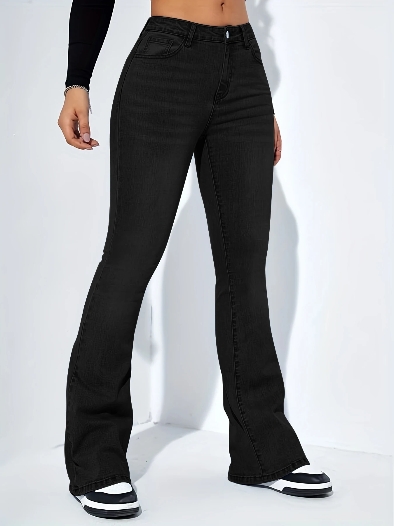 Damesjeans hoge taille stretch comfortabele uitlopende broek Denim broek
