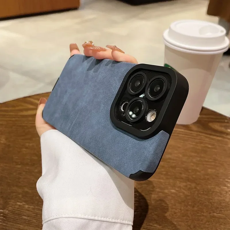 Funda de teléfono de moda para iPhone 16 15 14 13 12 11 Pro Max 16 Plus, fundas protectoras de lente completa de cuero y piel