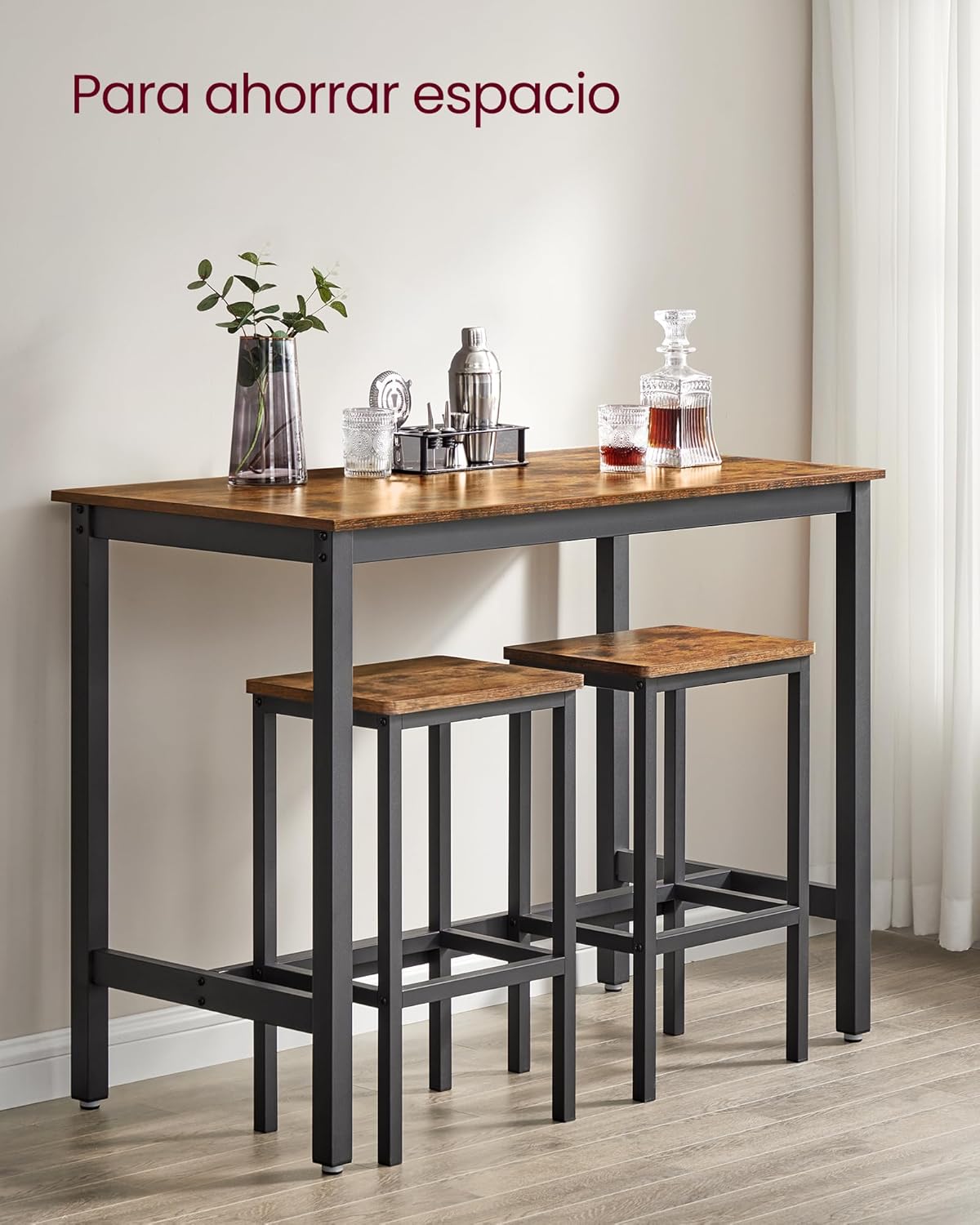 Juego 2,Mesa taburetes, cafetería sillas Bar, para Cocina, Sala Estar,Comedor, Madera ingeniería Aleación Acero,120 x 60 x 90 cm