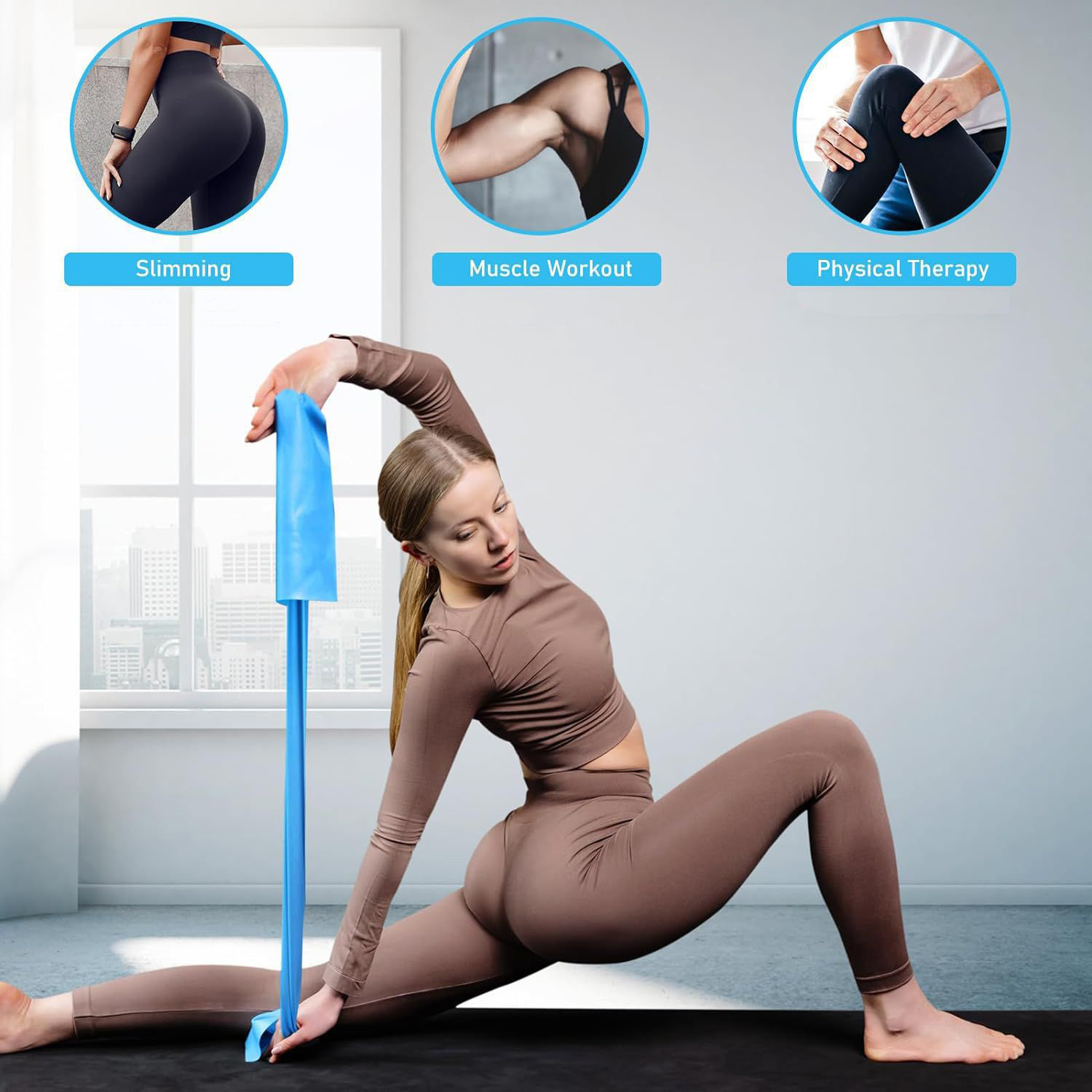 Banda de resistencia para Yoga, Pilates, bandas elásticas de entrenamiento largo para fisioterapia, banda elástica de ejercicio de fuerza para gimnasio en casa y parte inferior del cuerpo