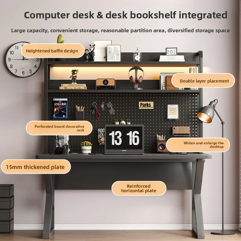 Computer desk Desktop with hole board Desk bookshelf Integrated table Bedroom Home office workbench