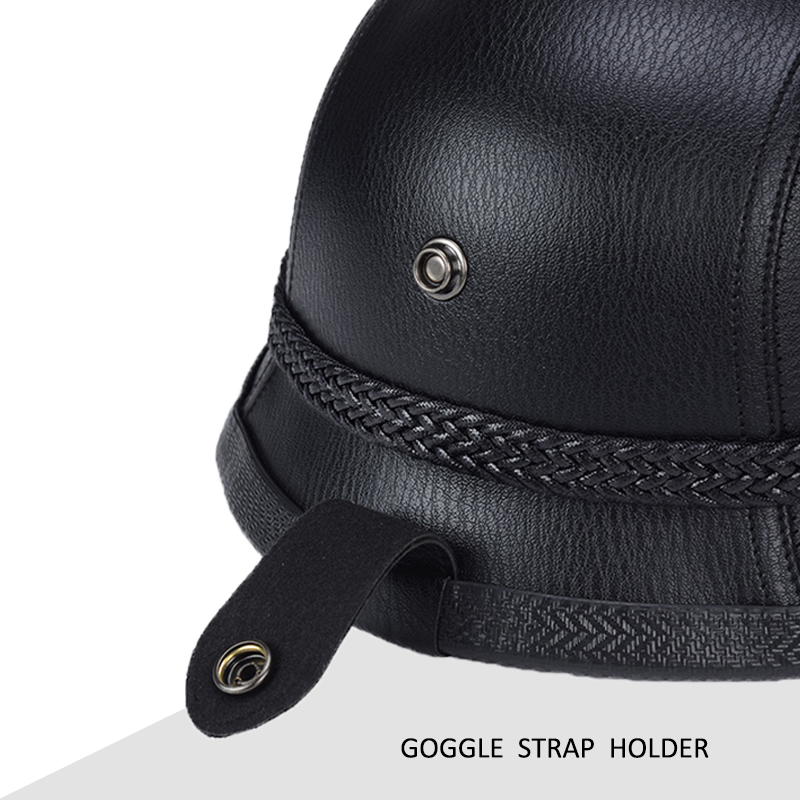 Factory Price Motorcycle German Style Leather Half Face Helmet DOT Approved Cap1/2 Shell Helmets+Goggles Open-Face Casque