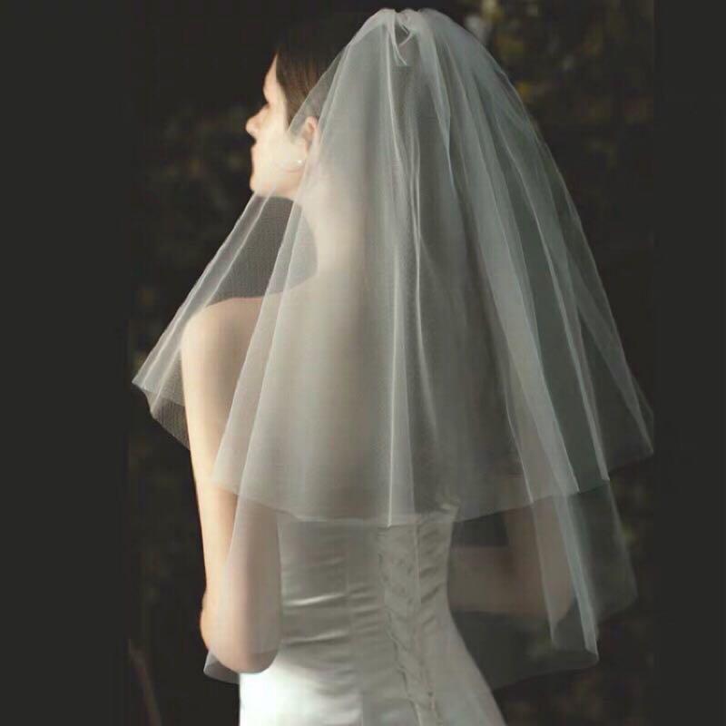 Simple 2 Tiers Fingertip Bridal Veils Cut Edge Tulle Veil with Comb Marriage Accessories