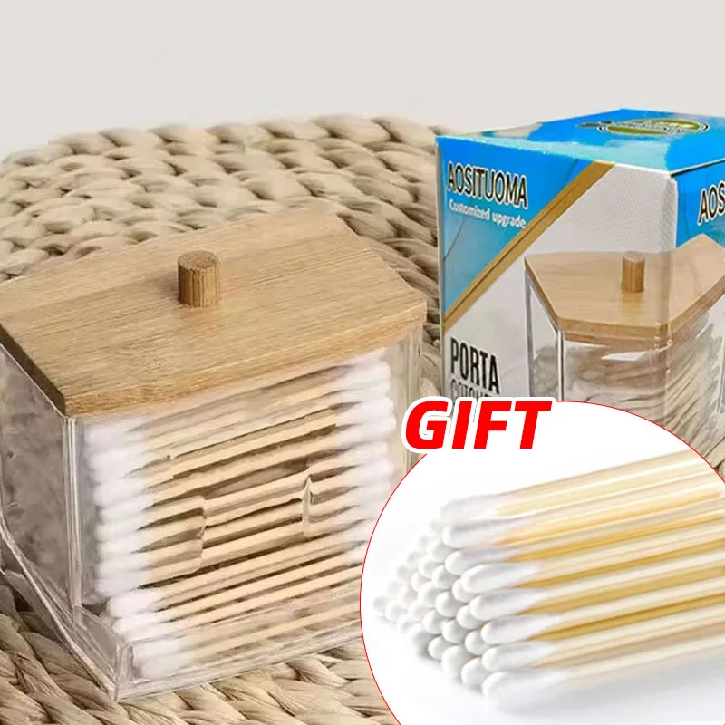 Soporte para bastoncillos de algodón, 1 unidad, 7 Oz, organiza y almacenar bastoncillos de algodón con estilo con tapas de madera, perfecto para tarros de baño y boticario