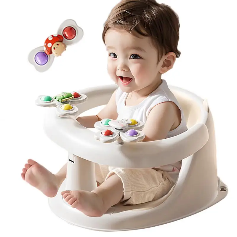 Sitting Bath Seat For Baby Toddler Bathtub Chair Non-Slip Baby Bath Seat For 1-3 Years Old With Spin Toys For Play And