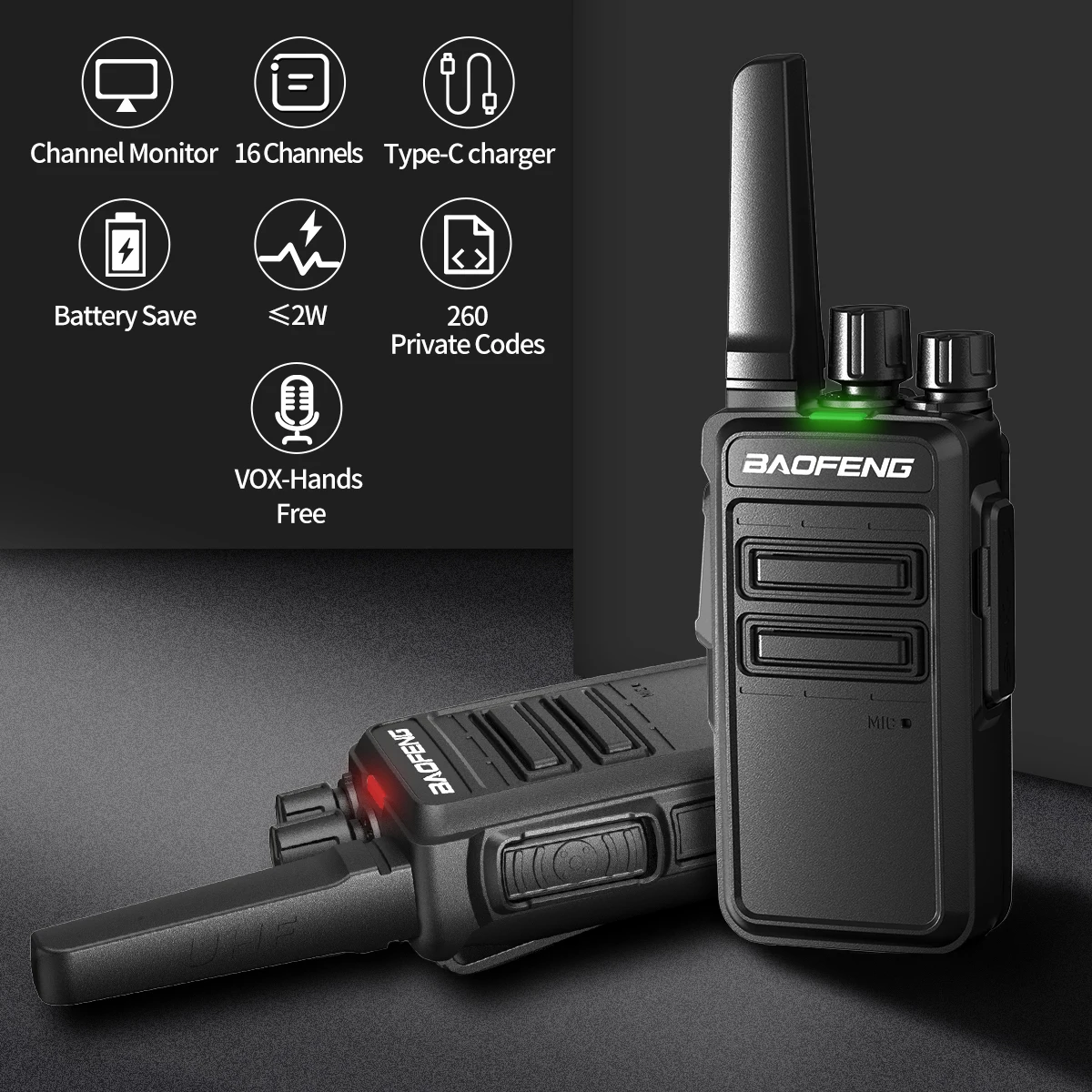 Baofeng AR-12 Walkie Talkies drahtlose Kopier frequenz große Reichweite für Erwachsene TYPE-C wiederauf lad bares Funkgerät für Camping Wandern