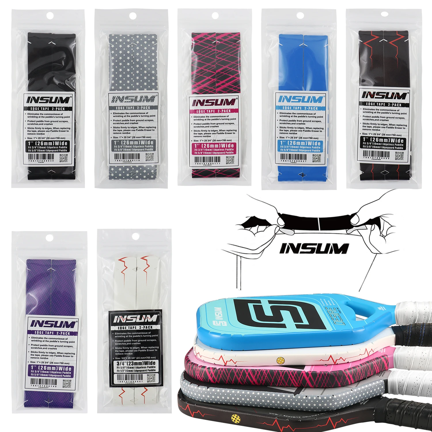 Cinta protectora de paleta de Pickleball, cinta de borde de textura entrelazada de PU de 23/26mm de ancho, para paletas de Pickleball de 13mm/16mm/20mm de espesor