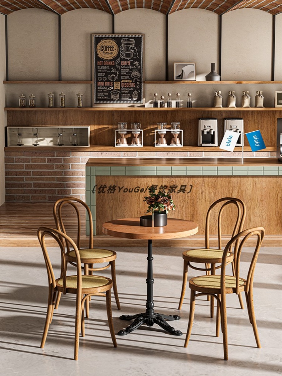 American Retro Massivholz Coffee Shop Tisch und Stuhl Kombination Restaurant
