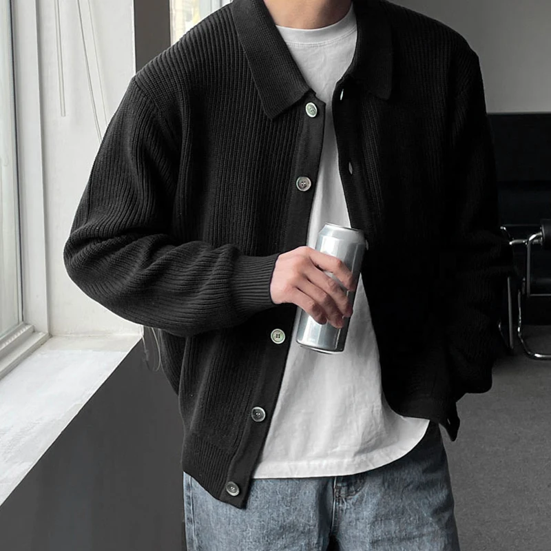 Abrigo tipo suéter para hombre, abrigos tejidos a la moda coreana, ropa de calle para hombre, cárdigan informal ajustado, abrigos