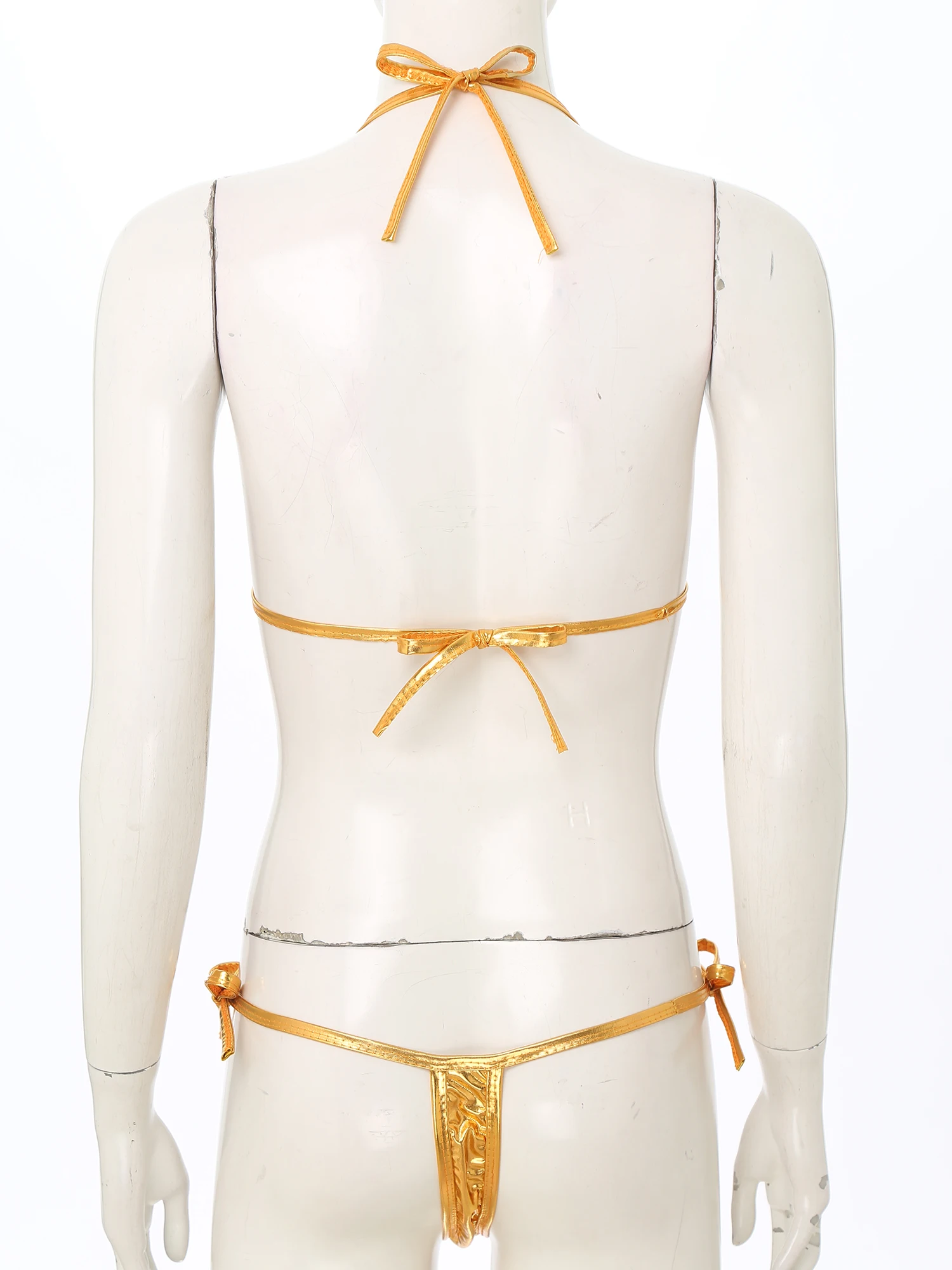 Femmes métallique brillant laçage brésilien Micro Bikini maillot de bain Non rembourré Triangle tasse soutien-gorge haut avec string maillots de bain Biquini ensemble