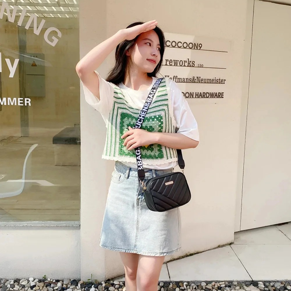 Shoulder Bag High Quality Women's PU Rolling Strip Camera Bag Shoulder Bag Mobile Phone Bag Casual Crossbody Bag