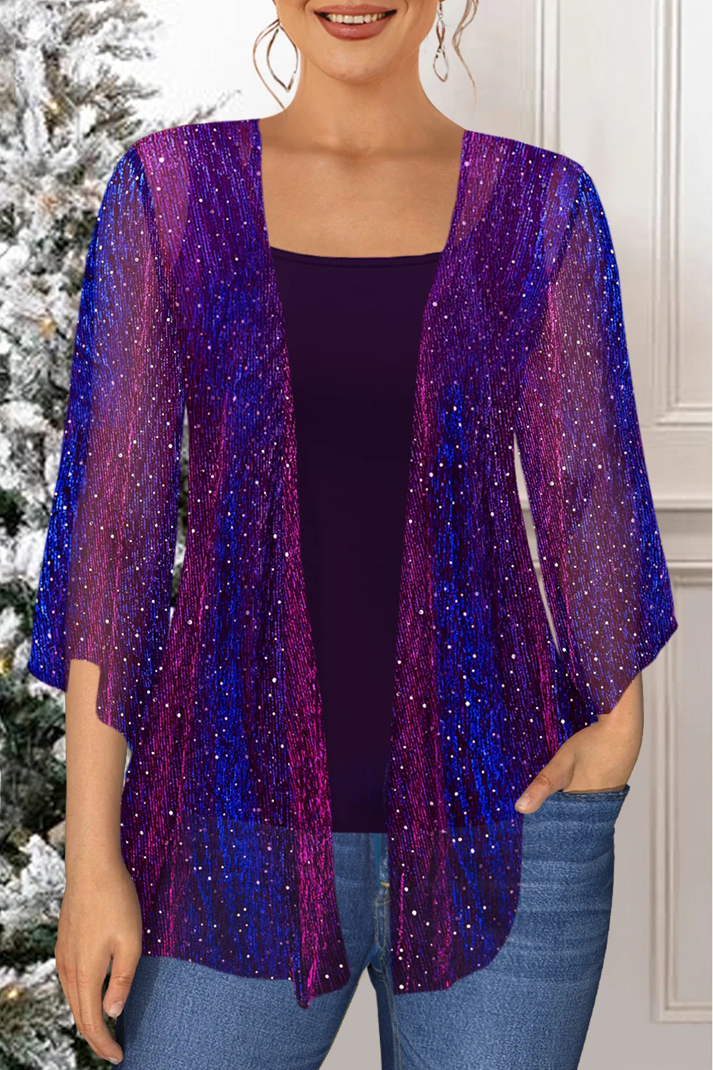 Plus size natal vermelho parkly glitter tecido torção nó lanterna manga longa elástico manguito túnica blusa com decote em v topos