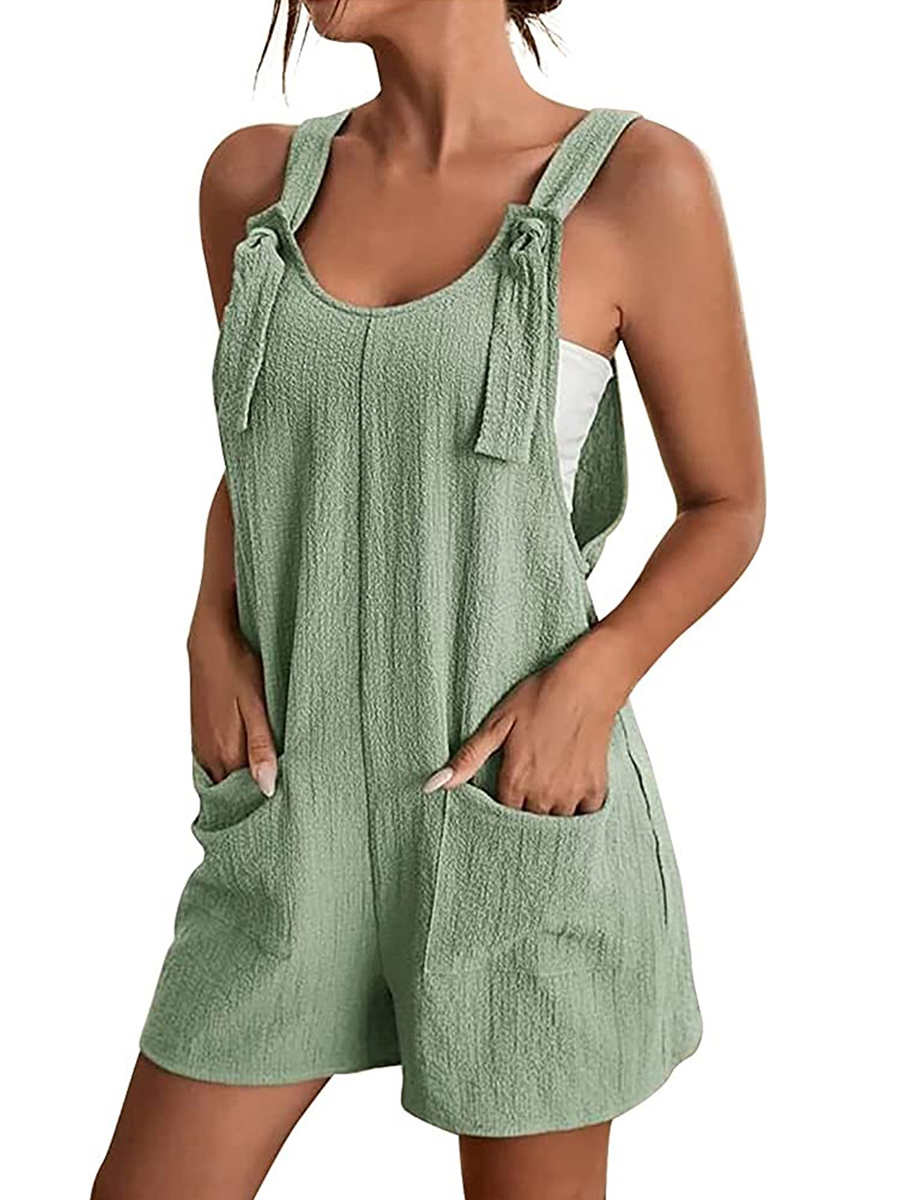 2023 zomer dames jumpsuit overall korte losse mouwloze wijde pijpen overall effen casual romper met zakken