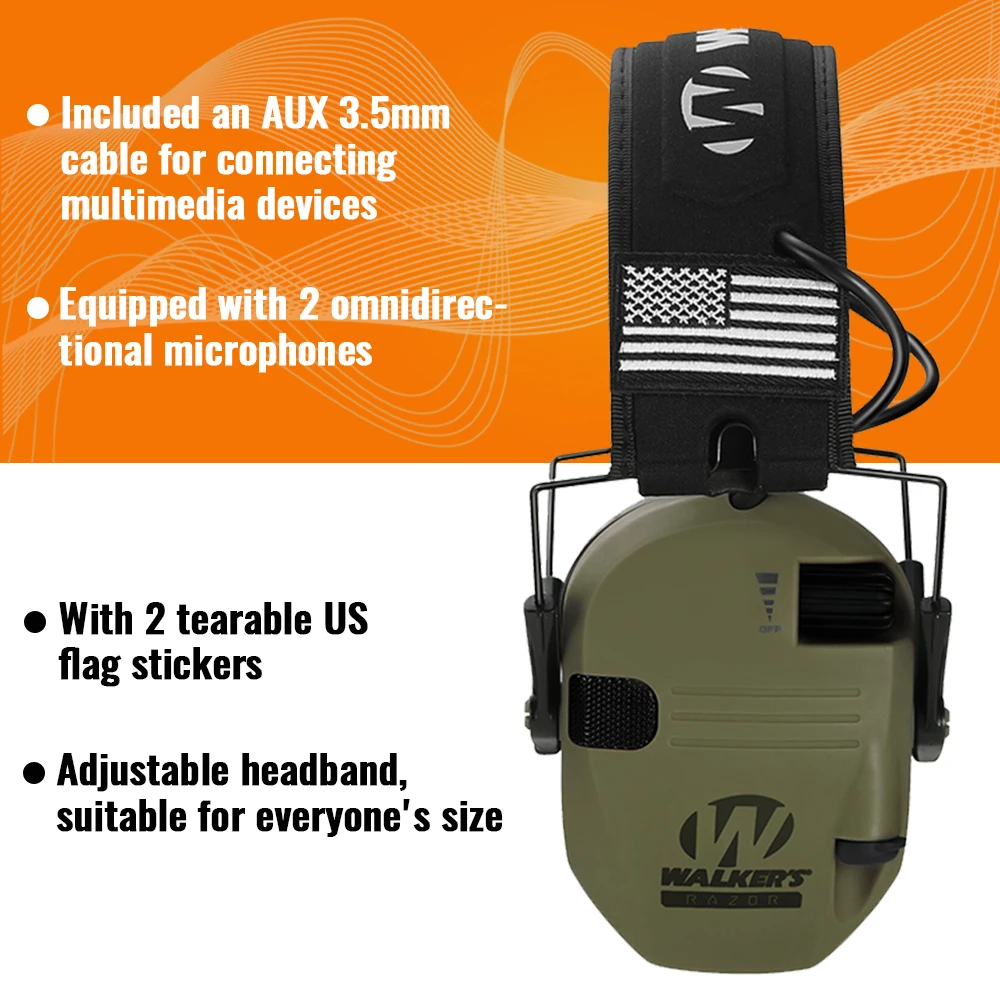 NRR 23dB Shooting Ear Protection with US Flag Electronic Earmuffs for Shooting/Hunting Noise Reduction Headphones