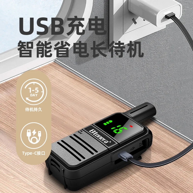 2pcs BTONERA BT500 Mini Walkie Talkie PMR FRS Long Range Rechargable Portable  Two Way Radio Type-C Charger for Camping Trip