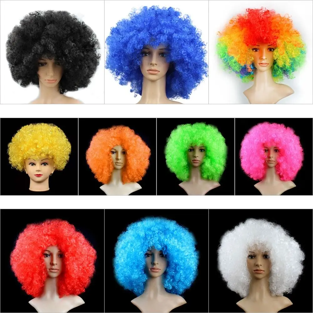 Unisex Erwachsene verschiedene farbige Regenbogen Zirkus lockige schwarze Afro lockige Perücke Erwachsene Kostüm Disco