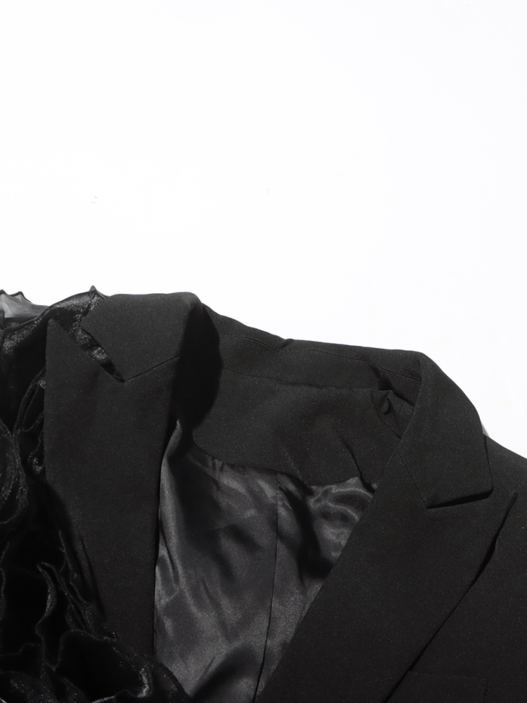 TWOTWINSTYLE Patchwork Ruffles Chic Blazers สําหรับผู้หญิง Notched คอยาวแขนยาว Spliced กระเป๋า Designer Blazer หญิงแฟชั่น