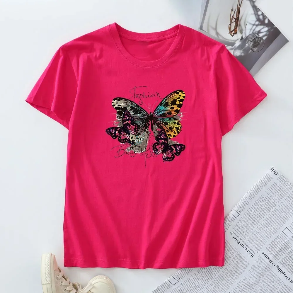 女性用半袖Tシャツ,女性用グラフィックTシャツ,プラスサイズのトップス,夏のファッション,綿100%,2024