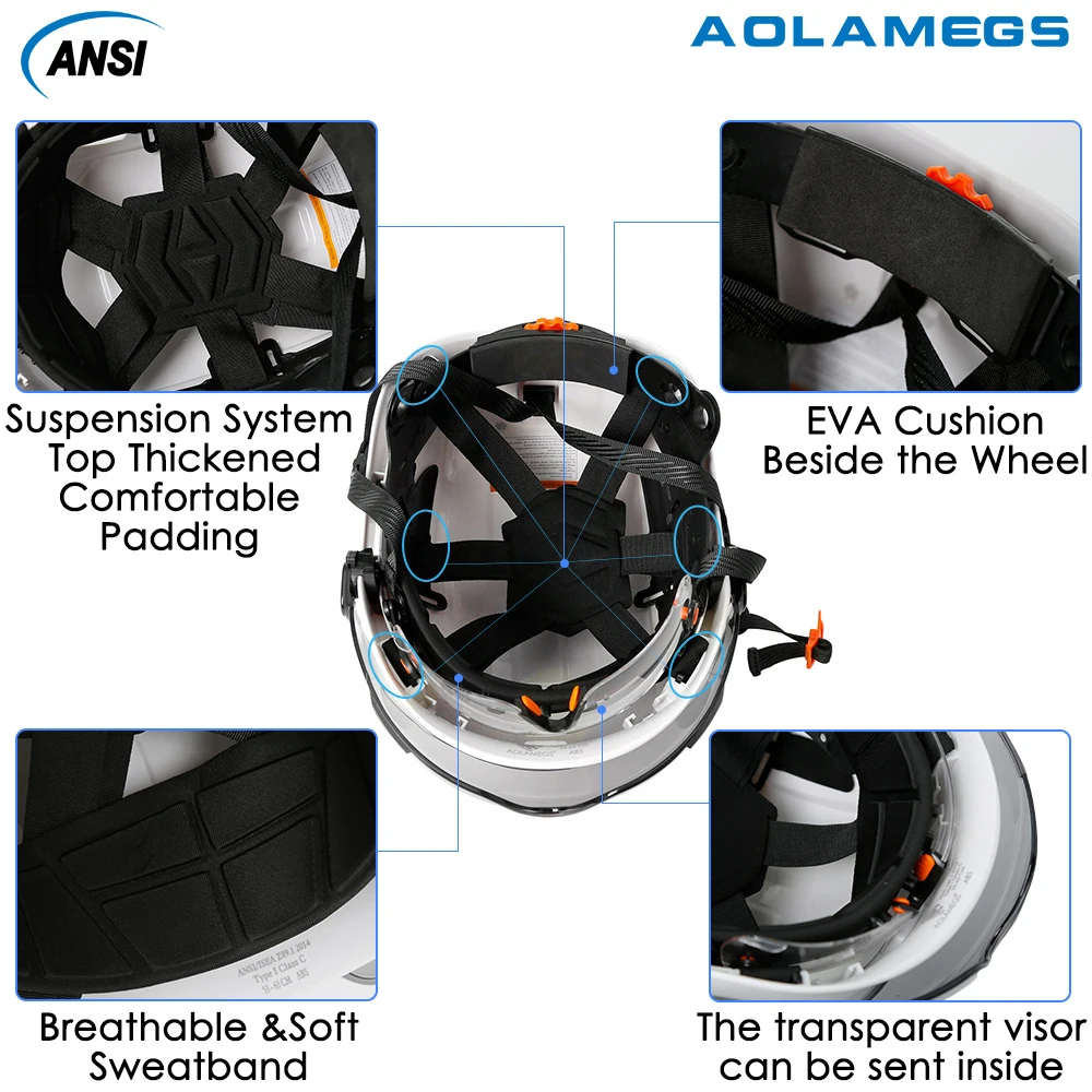 CE Construction Safety Helmet With Visor Built In Goggles Earmuffs Reflective Stickers For Engineer ABS Hard Hat ANSI Industrial