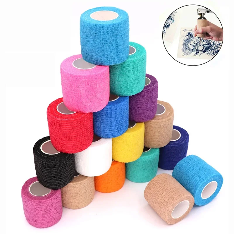 Vendaje elástico autoadhesivo deportivo colorido, cinta envolvente para rodilleras, Kit de ayuda para la palma del tobillo y los dedos, herramienta de tatuaje para mascotas, 10 Uds.