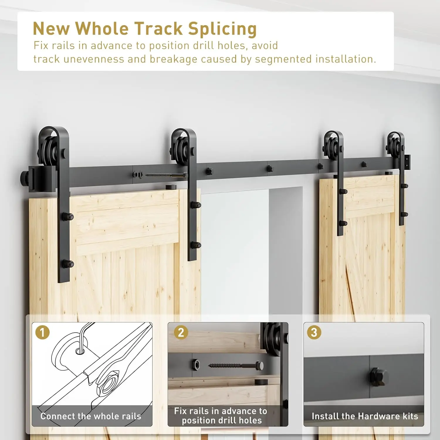 8 'double sliding barn door hardware track kit to fit 24 "wide door panels - smooth and very easy to install