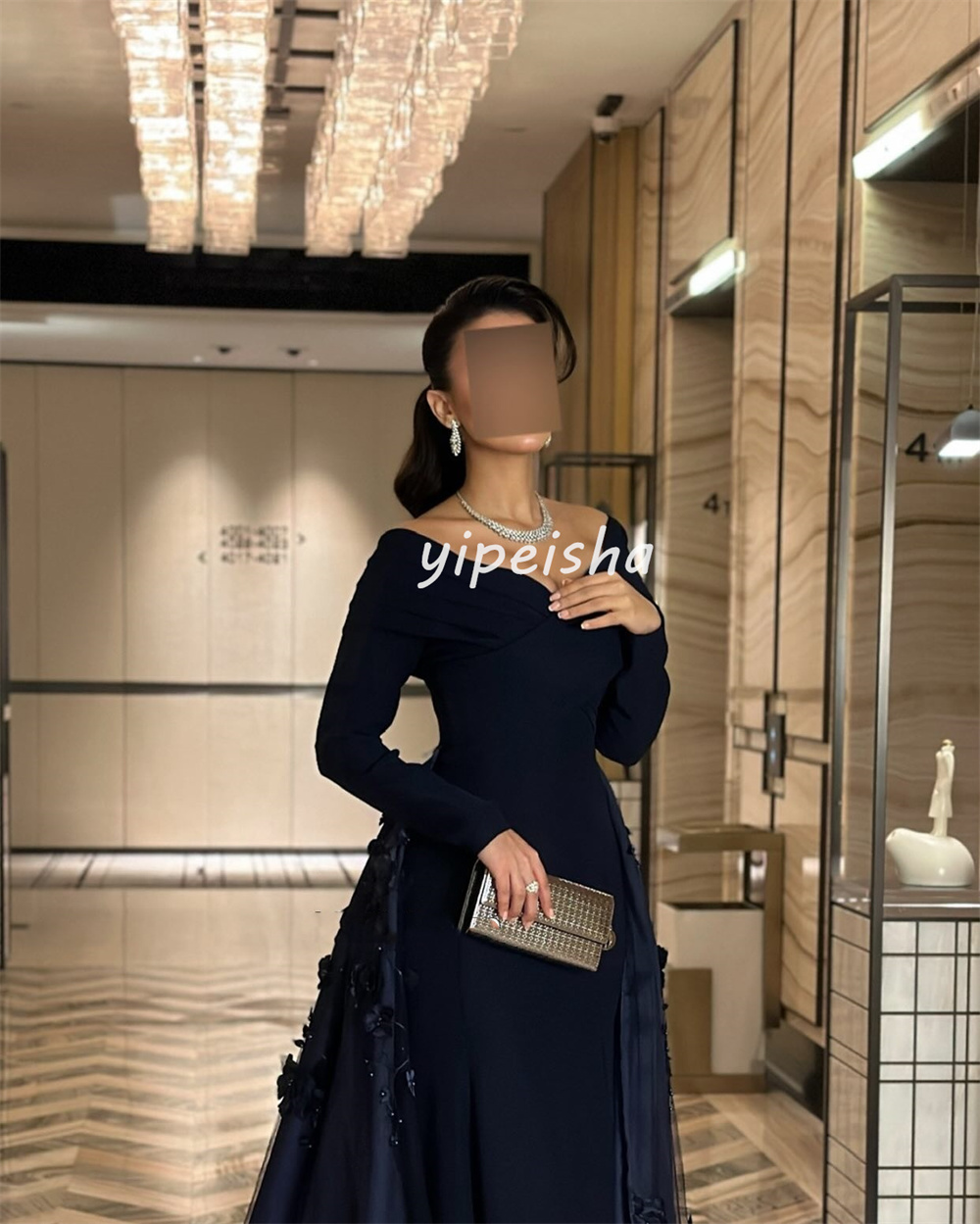Personalizado intrincado estilo moderno jérsei flor beading a linha fora do ombro vestidos longos sob medida vestidos de ocasião formal