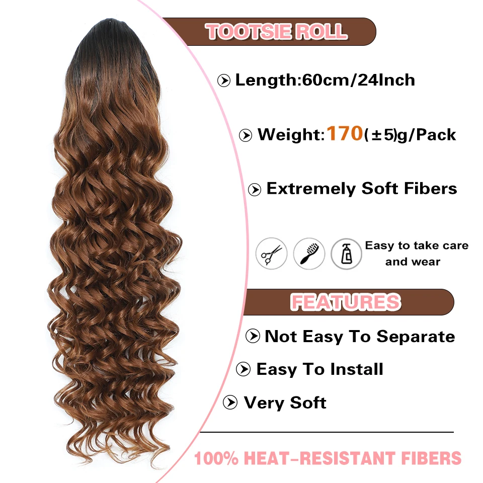 Extensión de cola de caballo con cordón sintético de 24 pulgadas para mujer, extensiones de cabello con cola de caballo esponjosa y rizada Afro larga para uso diario