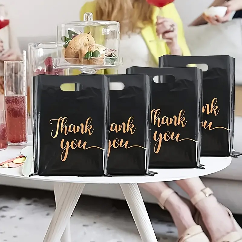 50/100pcs Gift Bag Black Medium-thick Gift Bag Packaging Bag Flat Mouth Bag Hand-held Plastic Bag Black Clothing/Sock Bag