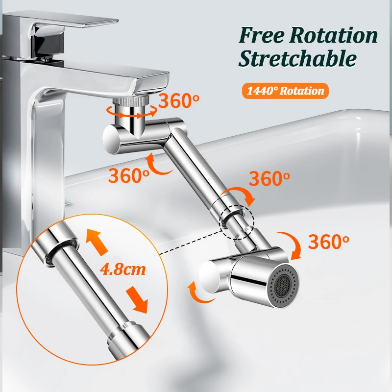 1440 ° Küche Skalierbare Metall Wasserhahn Belüfter Badezimmer Wasserhahn Spritzwassergeschützte Bubbler Wasserhahn Filter Düse Wasserhahn Wasser Sparen Extender