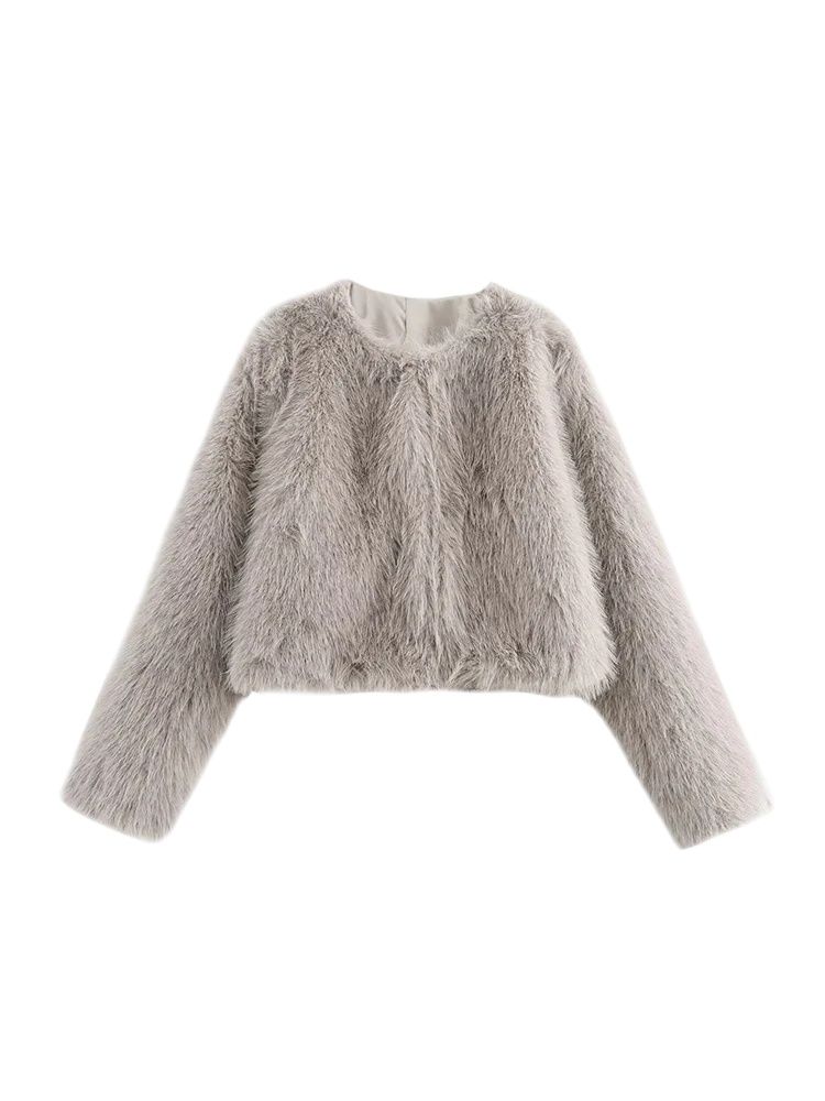 Veste courte épaisse et chaude en fausse fourrure pour femmes, col rond, manches longues, vêtements d'extérieur pour femmes, hauts chics, à la mode