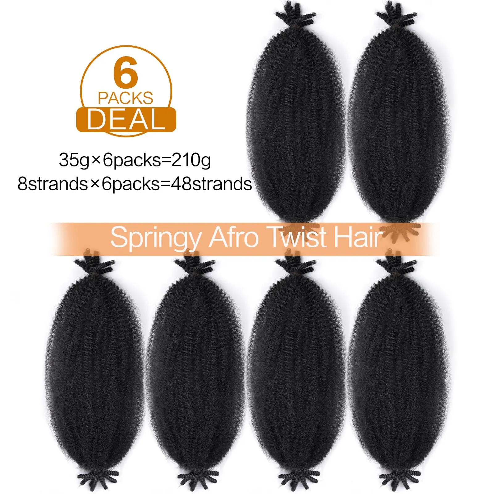 6 paczek wstępnie przetworzonych sprężystych włosów Afro Twist odpowiednich do zniszczonych, miękkich dredów Syntetyczne włosy do zaplatania Marley Twist dla czarnoskórych kobiet