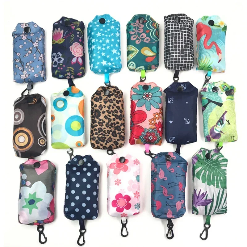 Bolsas de almacenamiento de compras plegables, bolsos de comestibles reutilizables y ecológicos con estampado, bolsa de compras de supermercado de gran capacidad, 1 Uds.