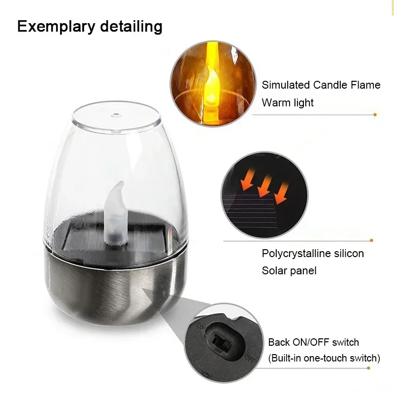 LED 태양 양초 빛 Flameless 충전식 야간 조명 웨딩 파티 정원 장식 야외 방수 태양 양초 램프
